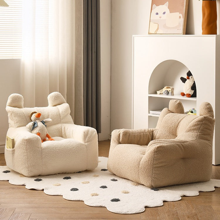 Contemporary Kids' Square Armrest & Backrest with Storage Pocket – Lambswool Fabric, EPS Foam, Cute Ear Design, Ideal Living Room Sofa Accessory