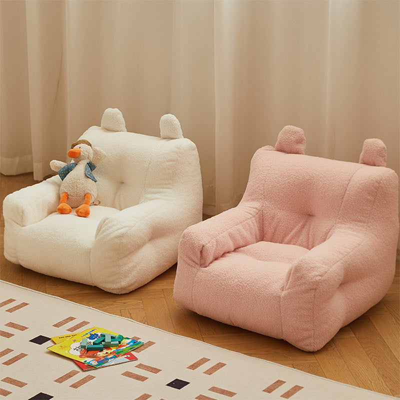 Contemporary Kids' Square Armrest & Backrest with Storage Pocket – Lambswool Fabric, EPS Foam, Cute Ear Design, Ideal Living Room Sofa Accessory