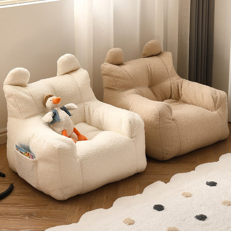 Contemporary Kids' Square Armrest & Backrest with Storage Pocket – Lambswool Fabric, EPS Foam, Cute Ear Design, Ideal Living Room Sofa Accessory