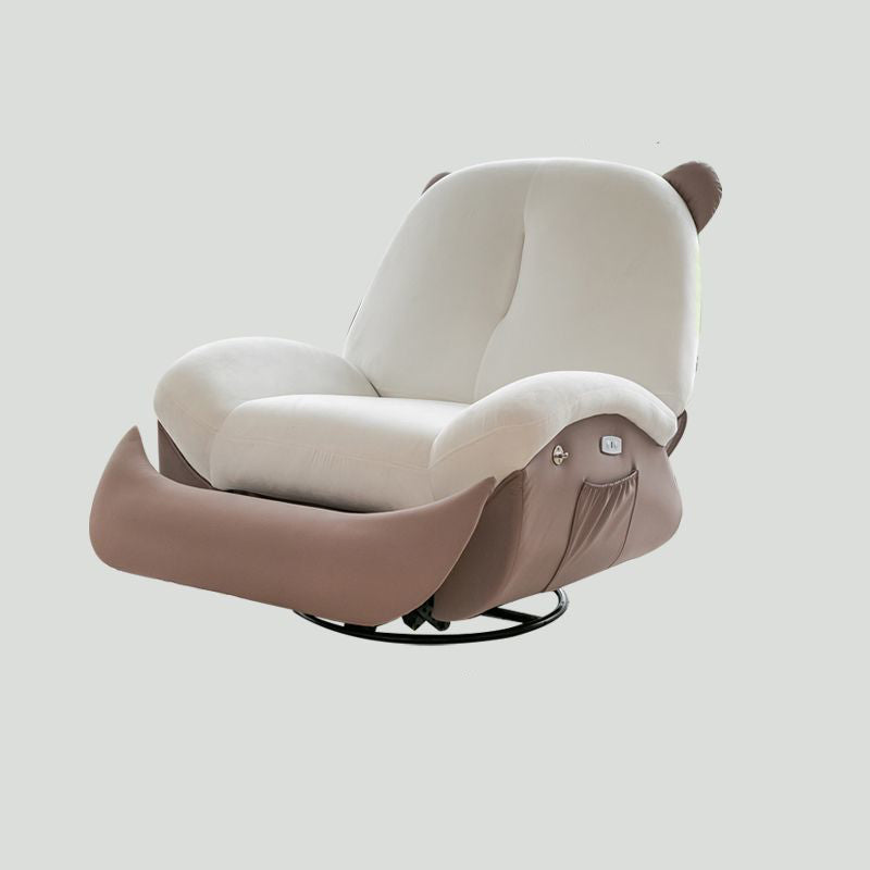 Nordic Contemporary Bear-Square Faux Leather Recliner Chair with Motorized 360° Rotation, Rocking Backrest and Footrest, Steel Frame, Dutch Fleece Cotton Sponge Cushions for Living Room