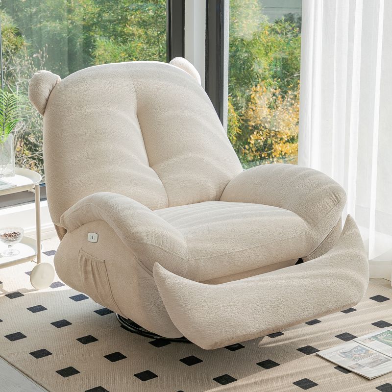 Nordic Contemporary Bear-Square Faux Leather Recliner Chair with Motorized 360° Rotation, Rocking Backrest and Footrest, Steel Frame, Dutch Fleece Cotton Sponge Cushions for Living Room
