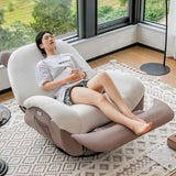Nordic Contemporary Bear-Square Faux Leather Recliner Chair with Motorized 360° Rotation, Rocking Backrest and Footrest, Steel Frame, Dutch Fleece Cotton Sponge Cushions for Living Room