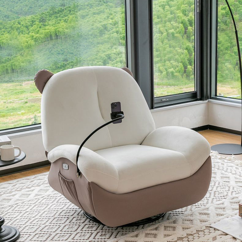 Nordic Contemporary Bear-Square Faux Leather Recliner Chair with Motorized 360° Rotation, Rocking Backrest and Footrest, Steel Frame, Dutch Fleece Cotton Sponge Cushions for Living Room