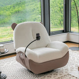 Nordic Contemporary Bear-Square Faux Leather Recliner Chair with Motorized 360° Rotation, Rocking Backrest and Footrest, Steel Frame, Dutch Fleece Cotton Sponge Cushions for Living Room