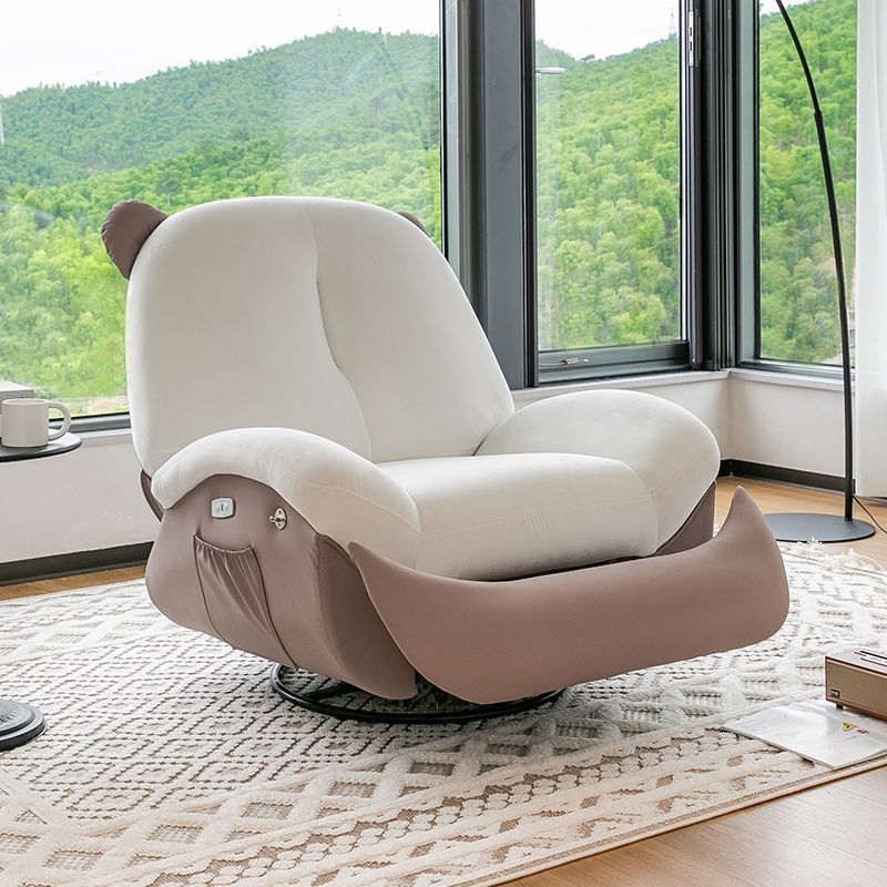 Nordic Contemporary Bear-Square Faux Leather Recliner Chair with Motorized 360° Rotation, Rocking Backrest and Footrest, Steel Frame, Dutch Fleece Cotton Sponge Cushions for Living Room