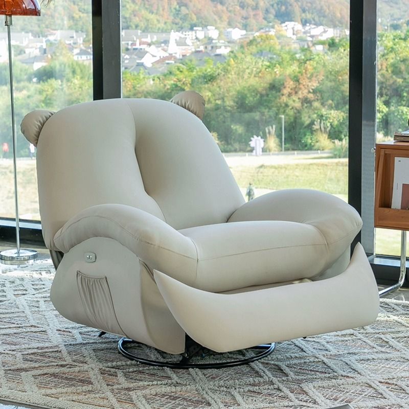 Nordic Contemporary Bear-Square Faux Leather Recliner Chair with Motorized 360° Rotation, Rocking Backrest and Footrest, Steel Frame, Dutch Fleece Cotton Sponge Cushions for Living Room