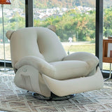 Nordic Contemporary Bear-Square Faux Leather Recliner Chair with Motorized 360° Rotation, Rocking Backrest and Footrest, Steel Frame, Dutch Fleece Cotton Sponge Cushions for Living Room