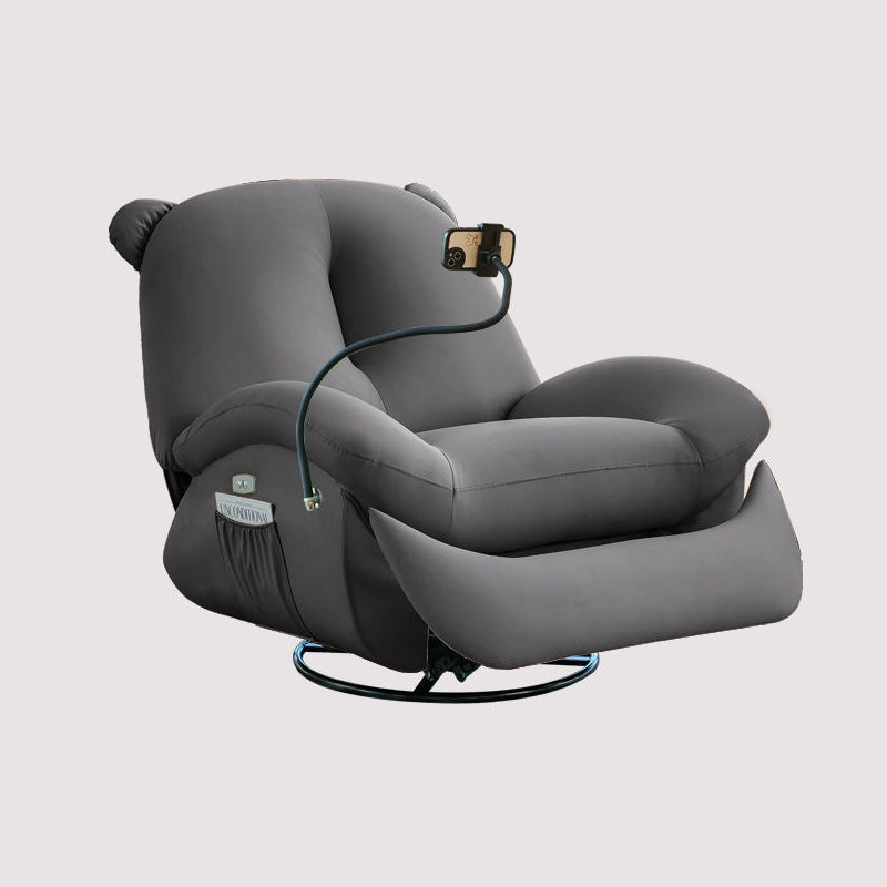Nordic Contemporary Bear-Square Faux Leather Recliner Chair with Motorized 360° Rotation, Rocking Backrest and Footrest, Steel Frame, Dutch Fleece Cotton Sponge Cushions for Living Room