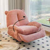 Nordic Contemporary Bear-Square Faux Leather Recliner Chair with Motorized 360° Rotation, Rocking Backrest and Footrest, Steel Frame, Dutch Fleece Cotton Sponge Cushions for Living Room