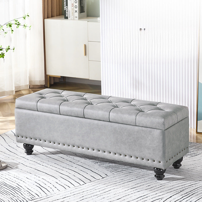 Contemporary Scandinavian Fabric-and-Wood Storage Bench, Rectangular, Backless, for Entryway