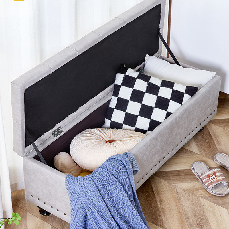 Contemporary Scandinavian Fabric-and-Wood Storage Bench, Rectangular, Backless, for Entryway