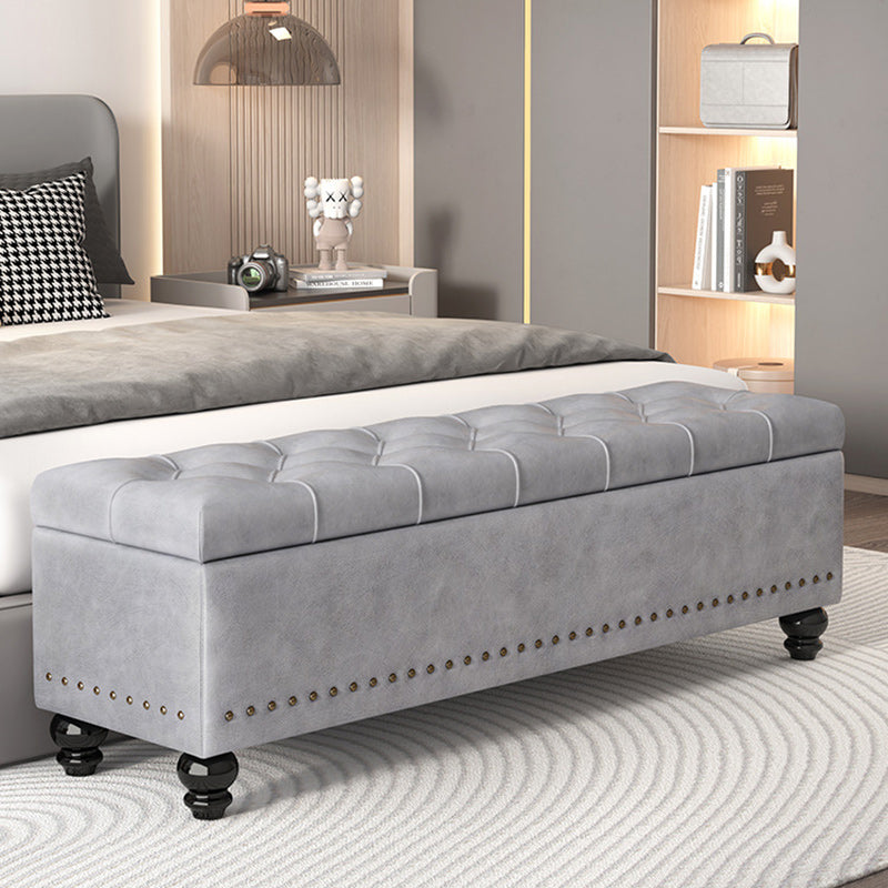 Contemporary Scandinavian Fabric-and-Wood Storage Bench, Rectangular, Backless, for Entryway