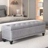 Contemporary Scandinavian Fabric-and-Wood Storage Bench, Rectangular, Backless, for Entryway