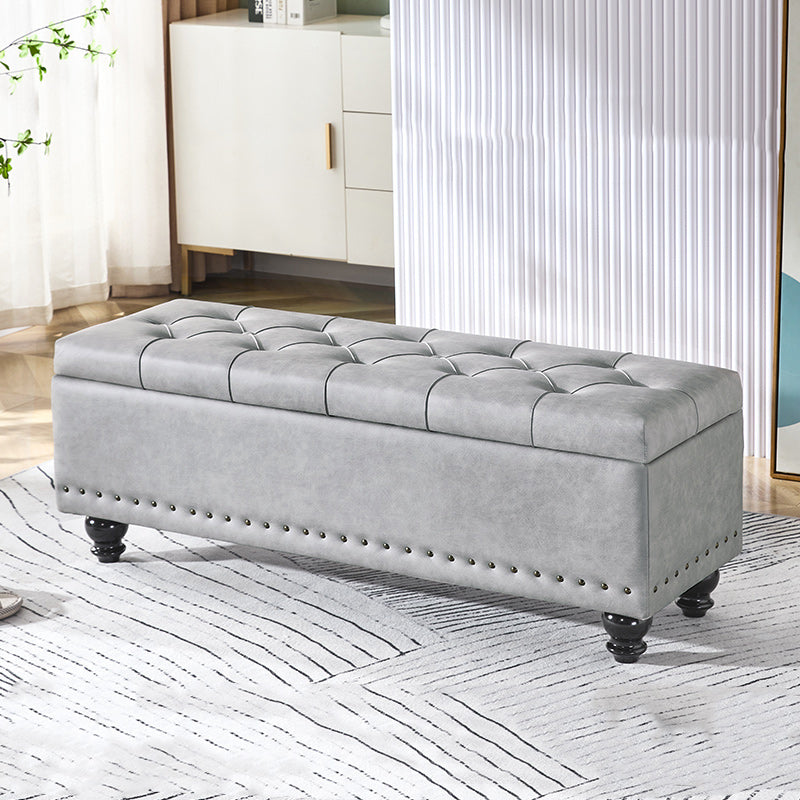 Contemporary Scandinavian Fabric-and-Wood Storage Bench, Rectangular, Backless, for Entryway