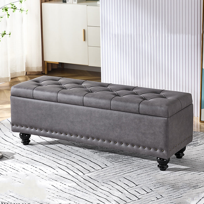 Contemporary Scandinavian Fabric-and-Wood Storage Bench, Rectangular, Backless, for Entryway