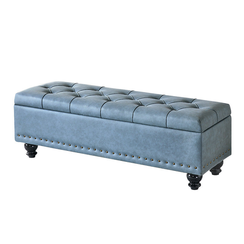 Contemporary Scandinavian Fabric-and-Wood Storage Bench, Rectangular, Backless, for Entryway