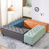Contemporary Scandinavian Fabric-and-Wood Storage Bench, Rectangular, Backless, for Entryway