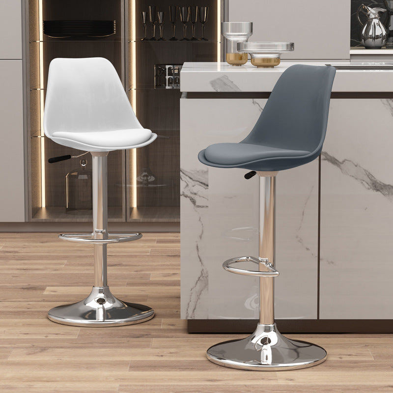 Modern Minimalist Oval Swivel Bar Stool with Foam-Padded Faux Leather Seat – Liftable, Backrest & Footrest, Metal & Plastic Frame for Kitchen