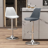 Modern Minimalist Oval Swivel Bar Stool with Foam-Padded Faux Leather Seat – Liftable, Backrest & Footrest, Metal & Plastic Frame for Kitchen