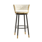 Contemporary Scandinavian Velvet Bar Stool with Iron Frame, Cushioned Round Seat, Backrest, Footrest, and Swivel — Perfect for Kitchen