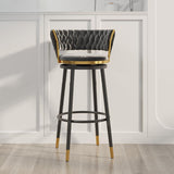 Contemporary Scandinavian Velvet Bar Stool with Iron Frame, Cushioned Round Seat, Backrest, Footrest, and Swivel — Perfect for Kitchen