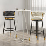 Contemporary Scandinavian Velvet Bar Stool with Iron Frame, Cushioned Round Seat, Backrest, Footrest, and Swivel — Perfect for Kitchen