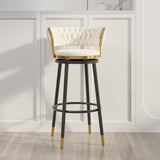Contemporary Scandinavian Velvet Bar Stool with Iron Frame, Cushioned Round Seat, Backrest, Footrest, and Swivel — Perfect for Kitchen