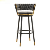 Contemporary Scandinavian Velvet Bar Stool with Iron Frame, Cushioned Round Seat, Backrest, Footrest, and Swivel — Perfect for Kitchen