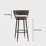 Contemporary Scandinavian Velvet Bar Stool with Iron Frame, Cushioned Round Seat, Backrest, Footrest, and Swivel — Perfect for Kitchen
