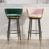 Contemporary Scandinavian Velvet Bar Stool with Iron Frame, Cushioned Round Seat, Backrest, Footrest, and Swivel — Perfect for Kitchen