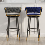 Contemporary Scandinavian Velvet Bar Stool with Iron Frame, Cushioned Round Seat, Backrest, Footrest, and Swivel — Perfect for Kitchen