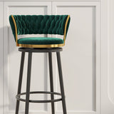 Contemporary Scandinavian Velvet Bar Stool with Iron Frame, Cushioned Round Seat, Backrest, Footrest, and Swivel — Perfect for Kitchen