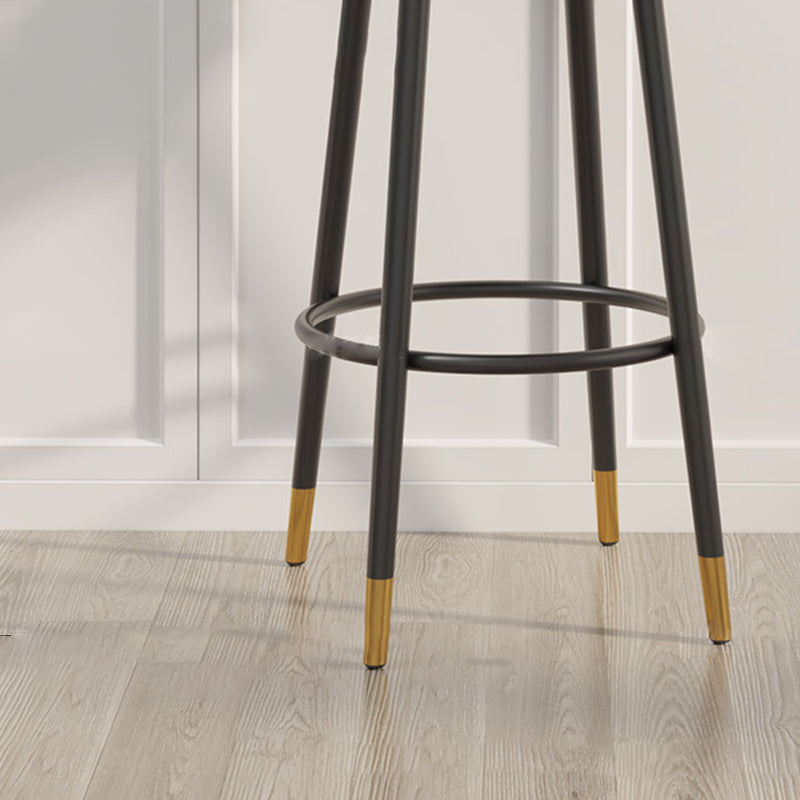 Contemporary Scandinavian Velvet Bar Stool with Iron Frame, Cushioned Round Seat, Backrest, Footrest, and Swivel — Perfect for Kitchen
