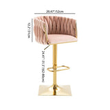 Modern Luxury Velvet Bar Stool with Metal Frame, Oval Cushioned Seat (Lift-Up), Backrest, Footrest, and Swivel – Ideal for Kitchen