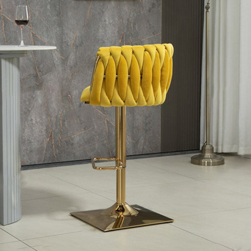 Modern Luxury Velvet Bar Stool with Metal Frame, Oval Cushioned Seat (Lift-Up), Backrest, Footrest, and Swivel – Ideal for Kitchen