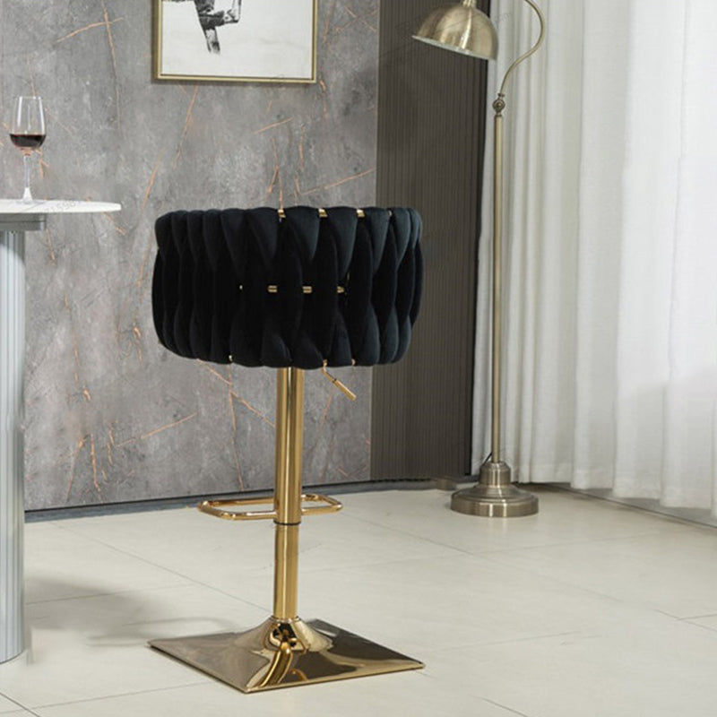 Modern Luxury Velvet Bar Stool with Metal Frame, Oval Cushioned Seat (Lift-Up), Backrest, Footrest, and Swivel – Ideal for Kitchen