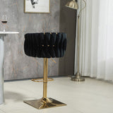Modern Luxury Velvet Bar Stool with Metal Frame, Oval Cushioned Seat (Lift-Up), Backrest, Footrest, and Swivel – Ideal for Kitchen