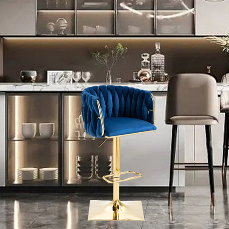 Modern Luxury Velvet Bar Stool with Metal Frame, Oval Cushioned Seat (Lift-Up), Backrest, Footrest, and Swivel – Ideal for Kitchen