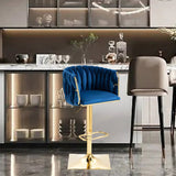 Modern Luxury Velvet Bar Stool with Metal Frame, Oval Cushioned Seat (Lift-Up), Backrest, Footrest, and Swivel – Ideal for Kitchen