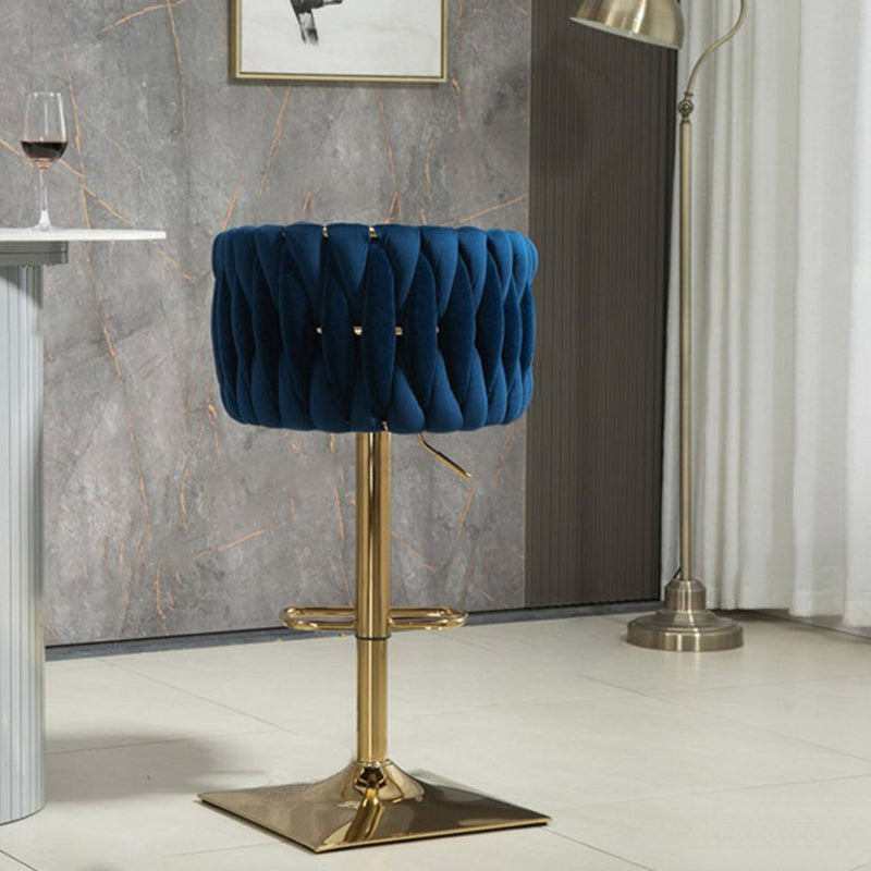 Modern Luxury Velvet Bar Stool with Metal Frame, Oval Cushioned Seat (Lift-Up), Backrest, Footrest, and Swivel – Ideal for Kitchen