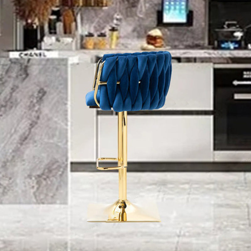Modern Luxury Velvet Bar Stool with Metal Frame, Oval Cushioned Seat (Lift-Up), Backrest, Footrest, and Swivel – Ideal for Kitchen