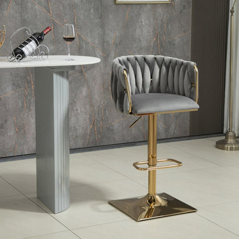 Modern Luxury Velvet Bar Stool with Metal Frame, Oval Cushioned Seat (Lift-Up), Backrest, Footrest, and Swivel – Ideal for Kitchen