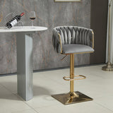 Modern Luxury Velvet Bar Stool with Metal Frame, Oval Cushioned Seat (Lift-Up), Backrest, Footrest, and Swivel – Ideal for Kitchen