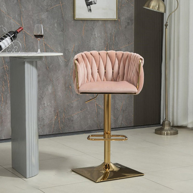 Modern Luxury Velvet Bar Stool with Metal Frame, Oval Cushioned Seat (Lift-Up), Backrest, Footrest, and Swivel – Ideal for Kitchen