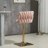 Modern Luxury Velvet Bar Stool with Metal Frame, Oval Cushioned Seat (Lift-Up), Backrest, Footrest, and Swivel – Ideal for Kitchen