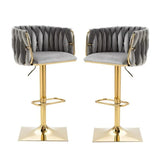 Modern Luxury Velvet Bar Stool with Metal Frame, Oval Cushioned Seat (Lift-Up), Backrest, Footrest, and Swivel – Ideal for Kitchen