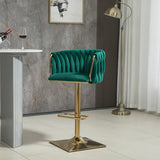 Modern Luxury Velvet Bar Stool with Metal Frame, Oval Cushioned Seat (Lift-Up), Backrest, Footrest, and Swivel – Ideal for Kitchen