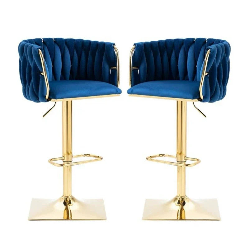 Modern Luxury Velvet Bar Stool with Metal Frame, Oval Cushioned Seat (Lift-Up), Backrest, Footrest, and Swivel – Ideal for Kitchen