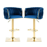 Modern Luxury Velvet Bar Stool with Metal Frame, Oval Cushioned Seat (Lift-Up), Backrest, Footrest, and Swivel – Ideal for Kitchen