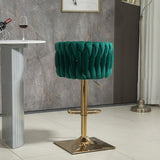 Modern Luxury Velvet Bar Stool with Metal Frame, Oval Cushioned Seat (Lift-Up), Backrest, Footrest, and Swivel – Ideal for Kitchen